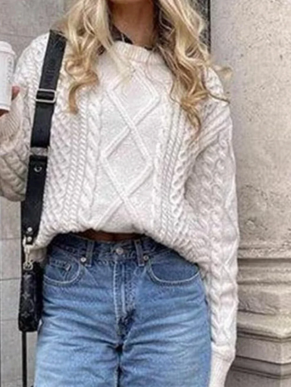 Aelfric Eden Ivory Cable Knit Crewneck Sweater